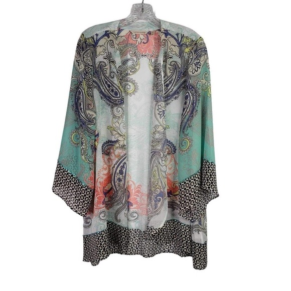 Soft Surroundings Kimono Cardigan Women's Medium Multicolor Paisley Sheer - Picture 2 of 8